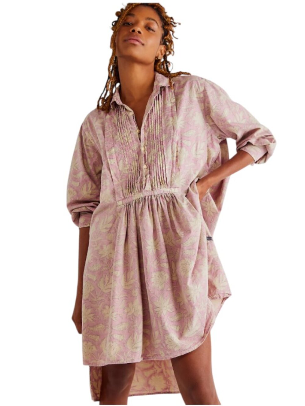 Magnolia Pearl Cordelia Night Shirt Tunic Dress Womens OS Pink Floral Cotton